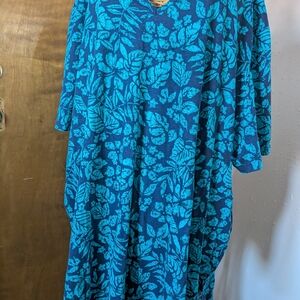 Blue Teal Floral V-Neck Women's Top
